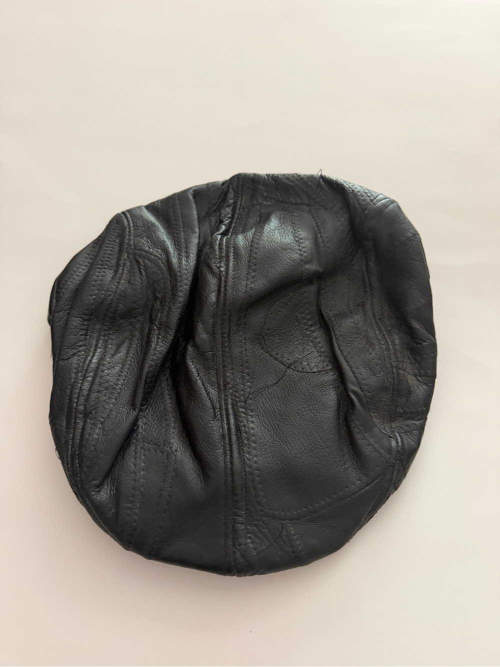 Vintage 1970’s Black Genuine Leather Patchwork Newsboy Cap Medium 22” Driver Hat - Picture 9 of 10